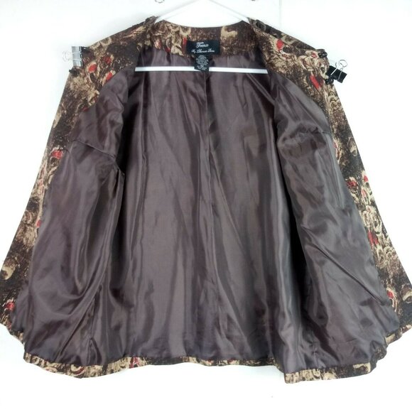 Vintage Art to Wear Silk Blazer Womens M Brown Abstract Metallic Trim Boho 90s - Picture 4 of 8